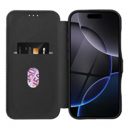 Apple iPhone 16 Pro Portefeuilles FOLIO Side Magnet Élégant, Modèle de carbone  Noir