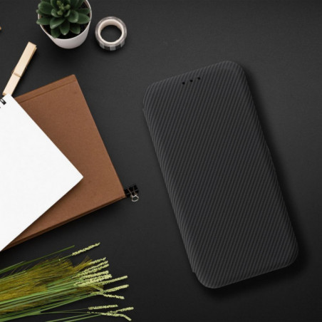 Apple iPhone 16 Pro Portefeuilles FOLIO Side Magnet Élégant, Modèle de carbone  Noir