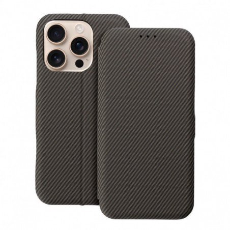 Apple iPhone 16 Pro Portefeuilles FOLIO Side Magnet Élégant, Modèle de carbone  Brun