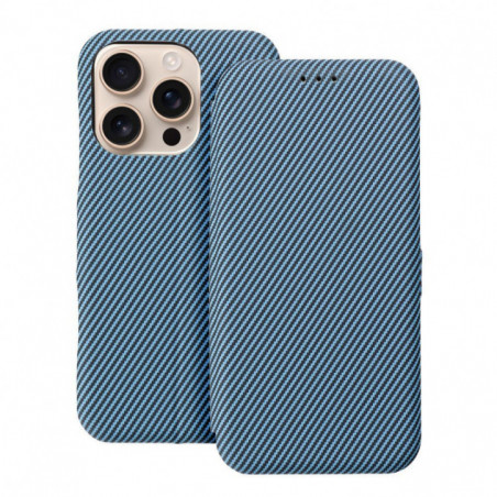 Apple iPhone 14 Pro Max Portefeuilles FOLIO Side Magnet Élégant, Modèle de carbone  Bleu