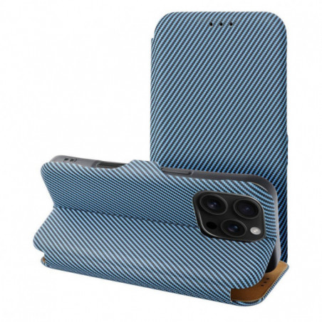 Apple iPhone 14 Pro Max Portefeuilles FOLIO Side Magnet Élégant, Modèle de carbone  Bleu