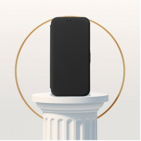 Samsung Galaxy A15 5G Portefeuilles FOLIO Side Magnet Élégant, Modèle de carbone  Noir