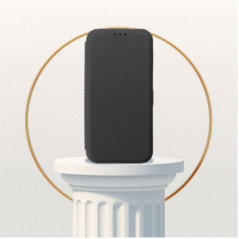 Motorola Moto G35 Portefeuilles FOLIO Side Magnet Élégant, Modèle de carbone  Gris