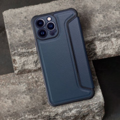 Apple iPhone 16e Portefeuilles Razor Book Fibre de carbone, Modèle de carbone  Bleu