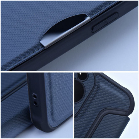 XIAOMI Redmi Note 14 Pro 4G Portefeuilles Razor Book Fibre de carbone, Modèle de carbone Bleu
