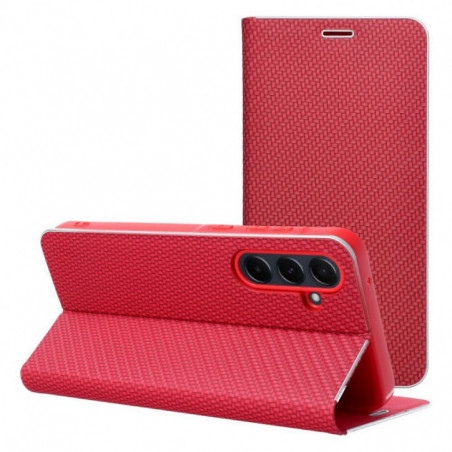 Samsung Galaxy S25 FE Portefeuilles LUNA Book Carbon Fibre de carbone, Élégant Rouge